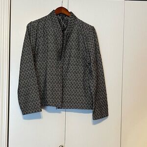 Eileen Fisher L Micro Tweed Jacket Blazer Long Career Collarless Organic Cotton